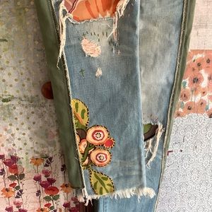 NSF upcycled embellished flower patch stitched jeans size 28